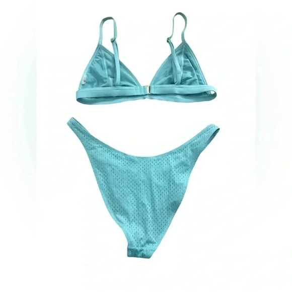 Light Blue Bikini Swim, Triangle Top With Straps And High Hip Cheeky Bottoms - Picture 2 of 9